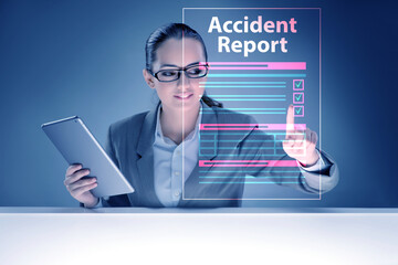 Businesswoman pressing buttons on virtual accident report