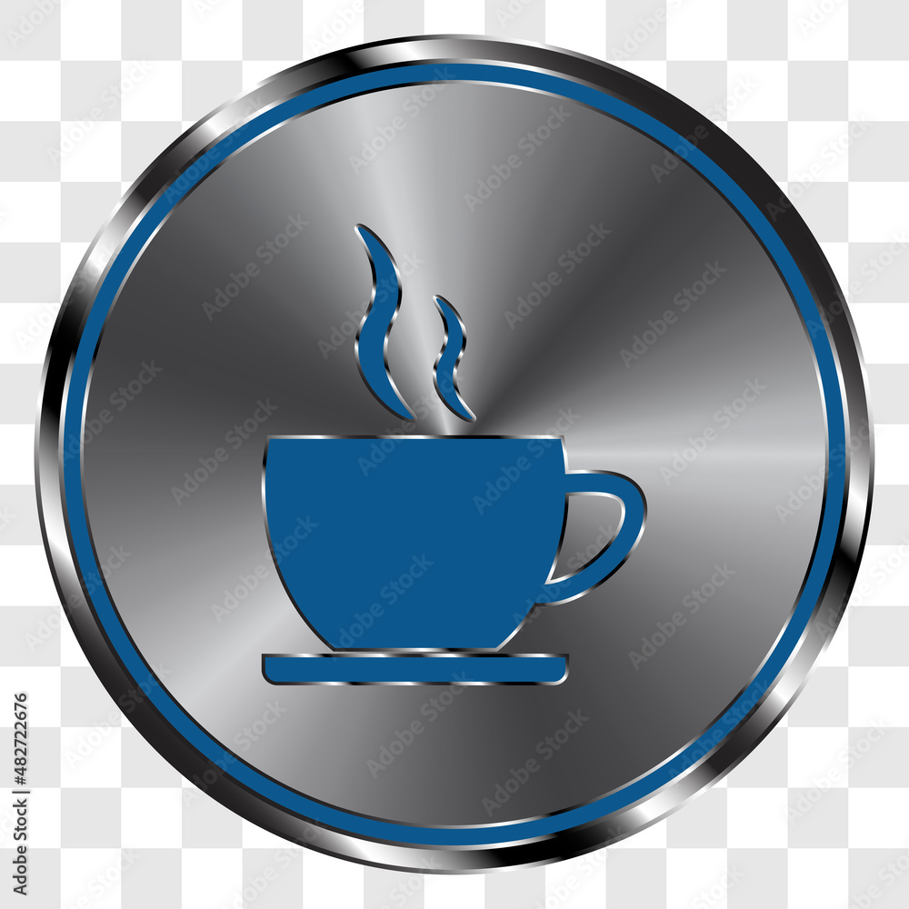 Poster cup simple icon vector on metal round button. transparent grid