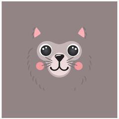 Cute wolf portrait square smile head cartoon round shape animal face, isolated vector icon illustration. Flat avatar mascot simple hand drawn for kids poster, app UI cards, t-shirts, baby clothes