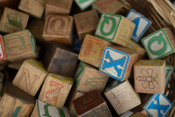Obraz na płótnie Canvas Children's Wooden Alphabet Building Blocks