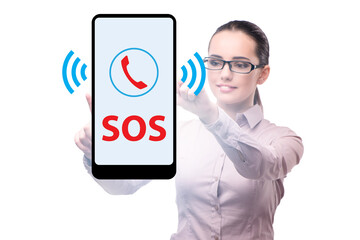 Businesswoman pressing SOS button in case of danger