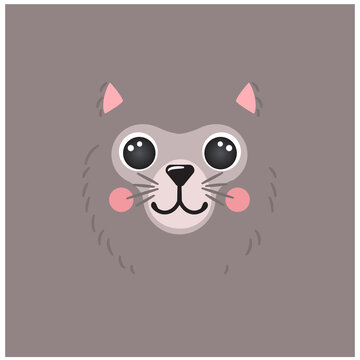 Cute wolf portrait square smile head cartoon round shape animal face, isolated vector icon illustration. Flat avatar mascot simple hand drawn for kids poster, app UI cards, t-shirts, baby clothes
