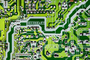 Circuit board. Electronic computer hardware technology. Motherboard digital chip. Tech science background. Integrated communication processor.