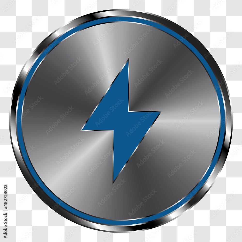 Aufkleber flash simple icon vector on metal round button. transparent grid