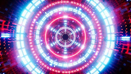 Shining Red and Blue Light Futuristic Cyber Tunnel