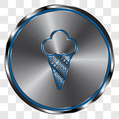 Ice cream simple icon vector on metal round button. Transparent grid