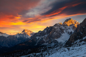 Beautiful winter sunset in the mountains