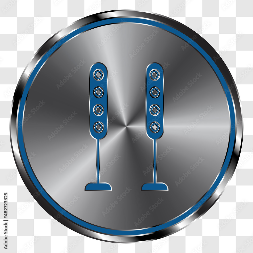 Poster loudspeakers simple icon vector on metal round button. transparent grid