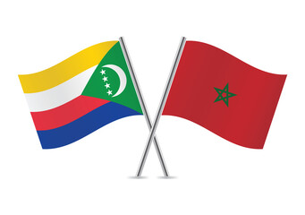 Comoros and Morocco flags. Comorian and Moroccan flags isolated on white background. Vector illustration.