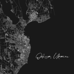 Odesa Odessa black and white city map. Vector illustration, Odessa map grayscale art poster. Street map image with roads, metropolitan city area view.