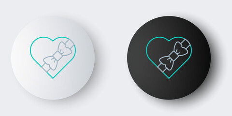 Line Candy in heart shaped box and bow icon isolated on grey background. Valentines Day. Colorful outline concept. Vector