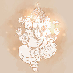 Hindu Lord Ganesha over ornate colorful mandala. Vector illustration.
