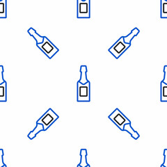 Line Champagne bottle icon isolated seamless pattern on white background. Colorful outline concept. Vector