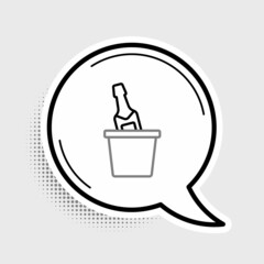 Line Bottle of champagne in an ice bucket icon isolated on grey background. Colorful outline concept. Vector