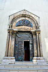 Fototapeta na wymiar portal of the cathedral Santa Maria Maggiore Teggiano Italy