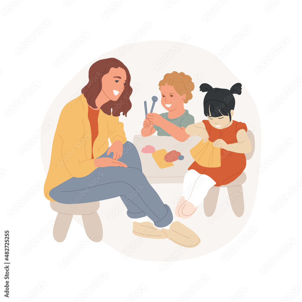 Poster making crafts abstract concept vector illustration. toddler creative development, make art using dif