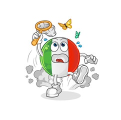 italy flag catch butterfly illustration. character vector