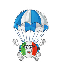italy flag skydiving character. cartoon mascot vector