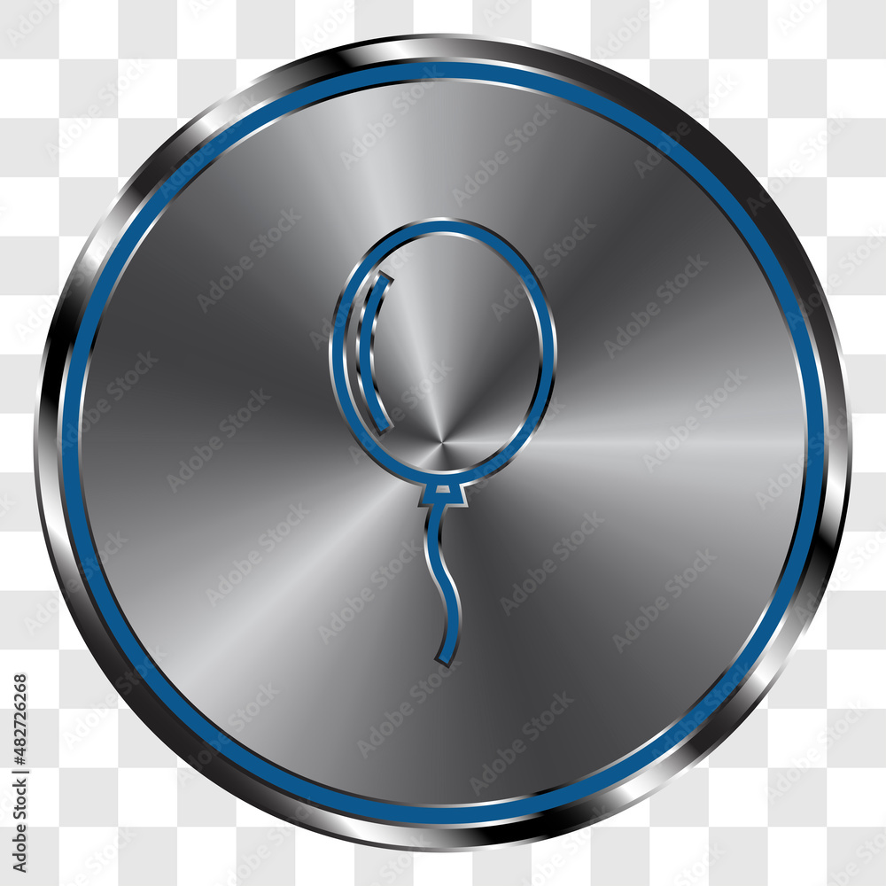 Poster balloon simple icon vector on metal round button. transparent grid