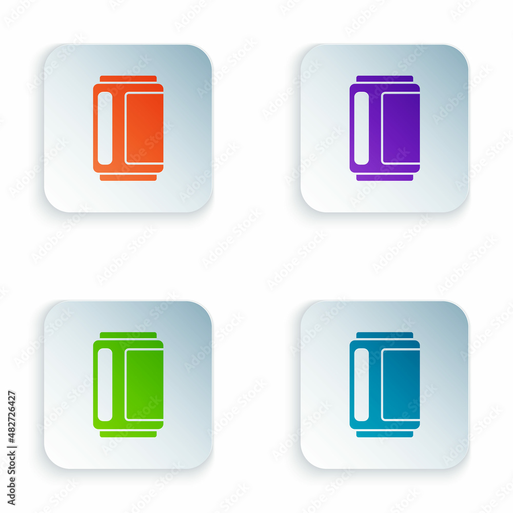 Poster color beer can icon isolated on white background. set colorful icons in square buttons. vector