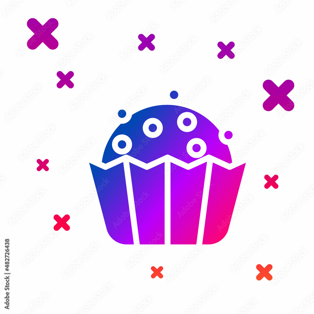 Poster color cupcake icon isolated on white background. gradient random dynamic shapes. vector