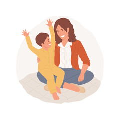 Listen to kids stories abstract concept vector illustration. Exhausted parents talking with kids after busy working day, adults and kids together, family daily routine abstract metaphor.