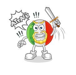 italy flag knights attack with sword. cartoon mascot vector