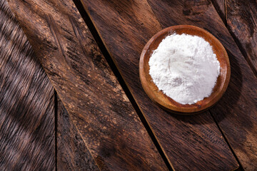Baking soda, crystalline solid compound - Wooden Bowl