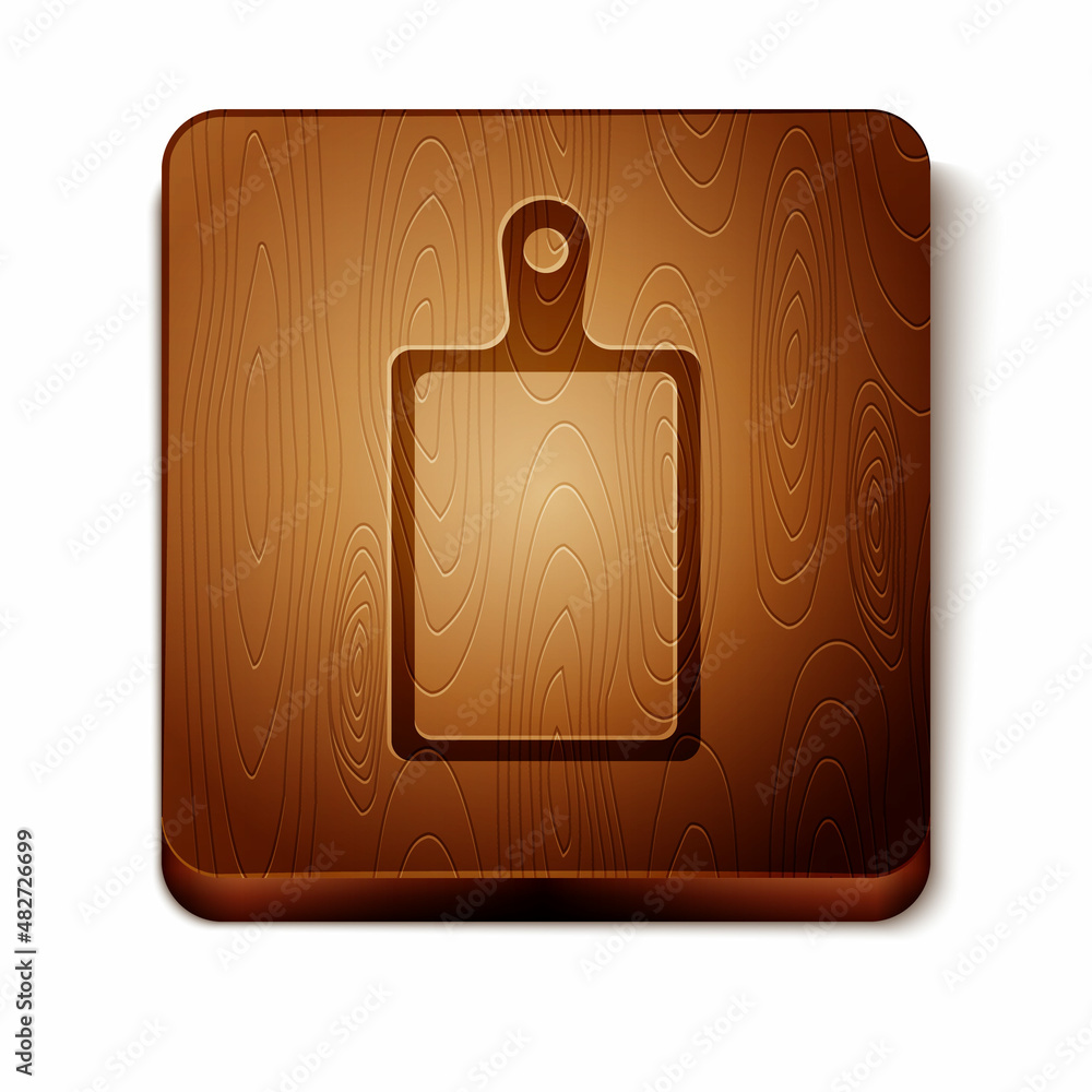 Sticker brown cutting board icon isolated on white background. chopping board symbol. wooden square button. 