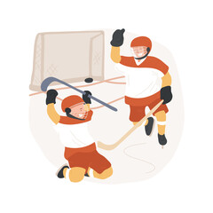 Goal abstract concept vector illustration. Happy kid scored the puck, ice hockey match, celebrating a goal, healthy and active lifestyle, physical activity with friends abstract metaphor.