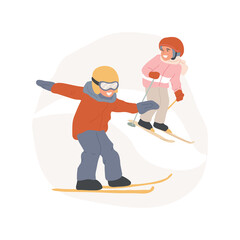 Ski tricks abstract concept vector illustration. Group of smiling kids jumping and making ski tricks, happy childhood, winter sports outdoors, people active lifestyle abstract metaphor.