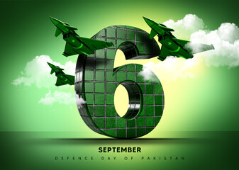 6 September Poster, Defense day of Pakistan, 3D illustration.
