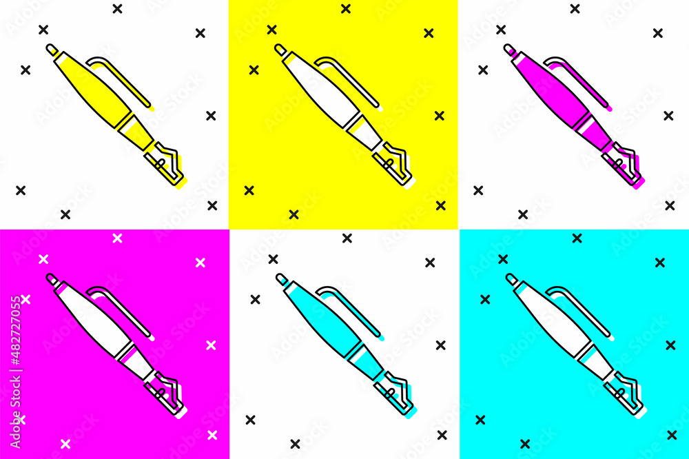 Poster set fountain pen nib icon isolated on color background. pen tool sign. vector