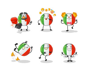 Fototapeta na wymiar italy flag comedy set character. cartoon mascot vector