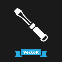 White Screwdriver icon isolated on black background. Service tool symbol. Vector