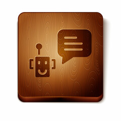 Brown Bot icon isolated on white background. Robot icon. Wooden square button. Vector
