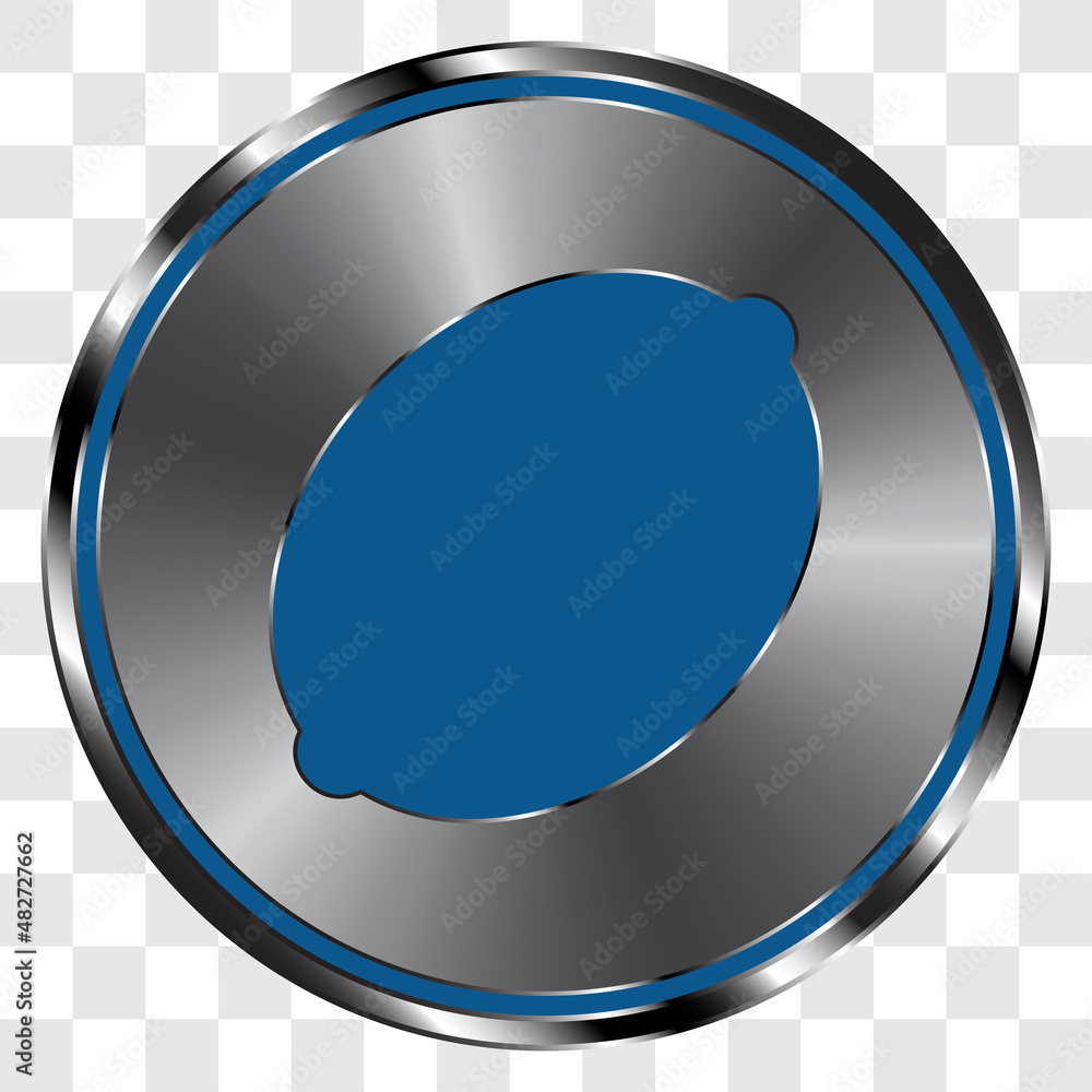 Poster lemon simple icon vector on metal round button. transparent grid