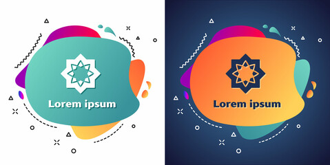 White Islamic octagonal star ornament icon isolated on white and blue background. Abstract banner with liquid shapes. Vector