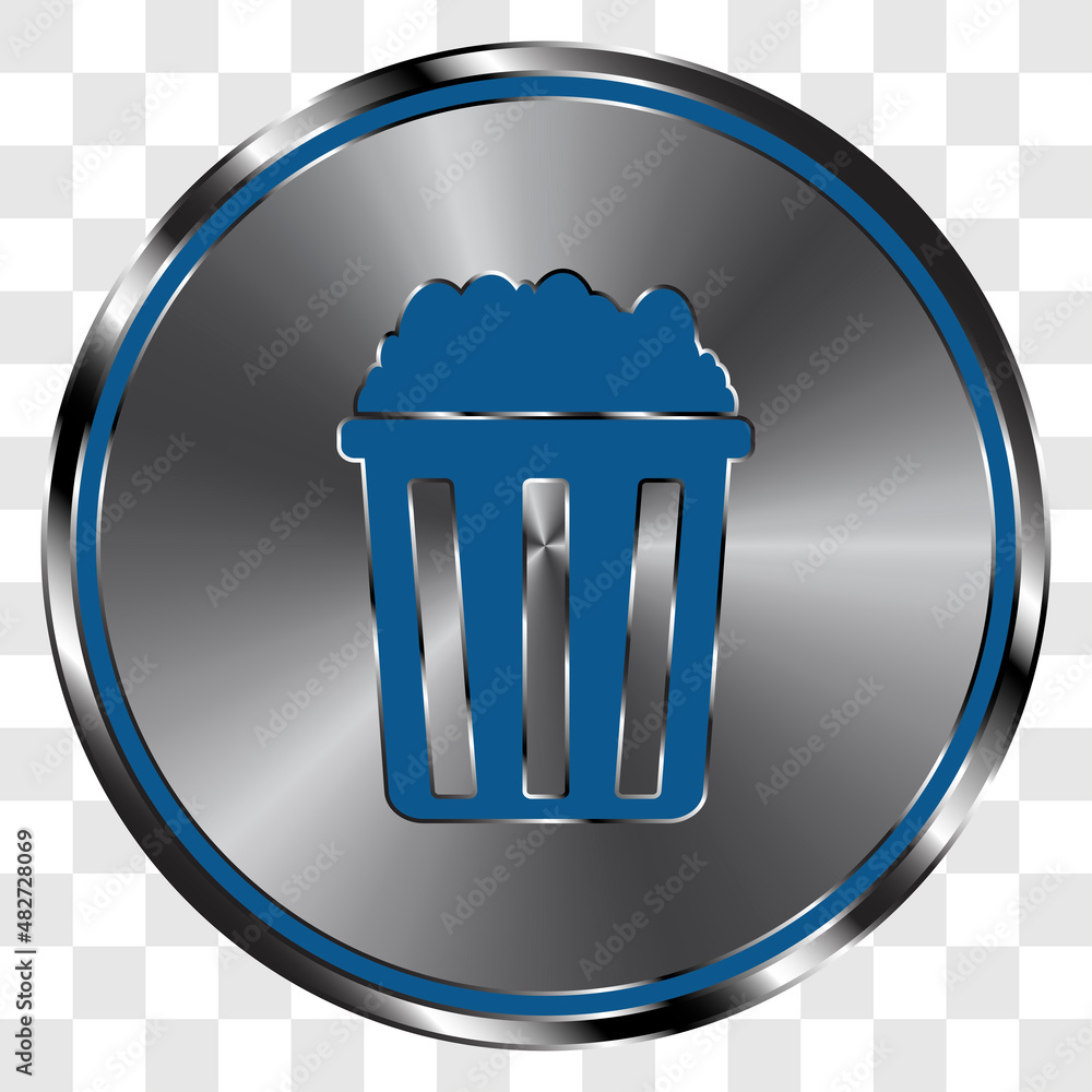 Poster popcorn simple icon vector on metal round button. transparent grid