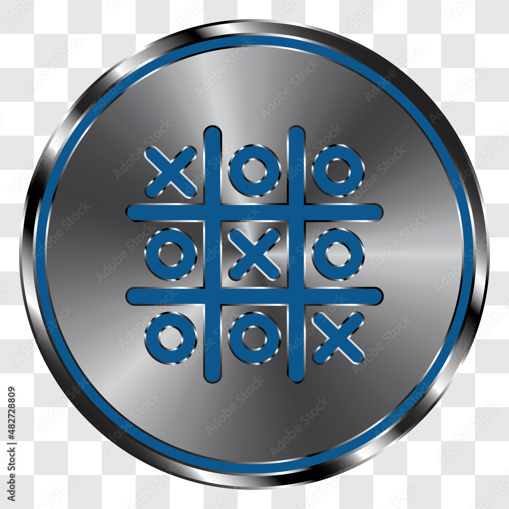 Poster tic tac toe simple icon on metal round button. transparent grid