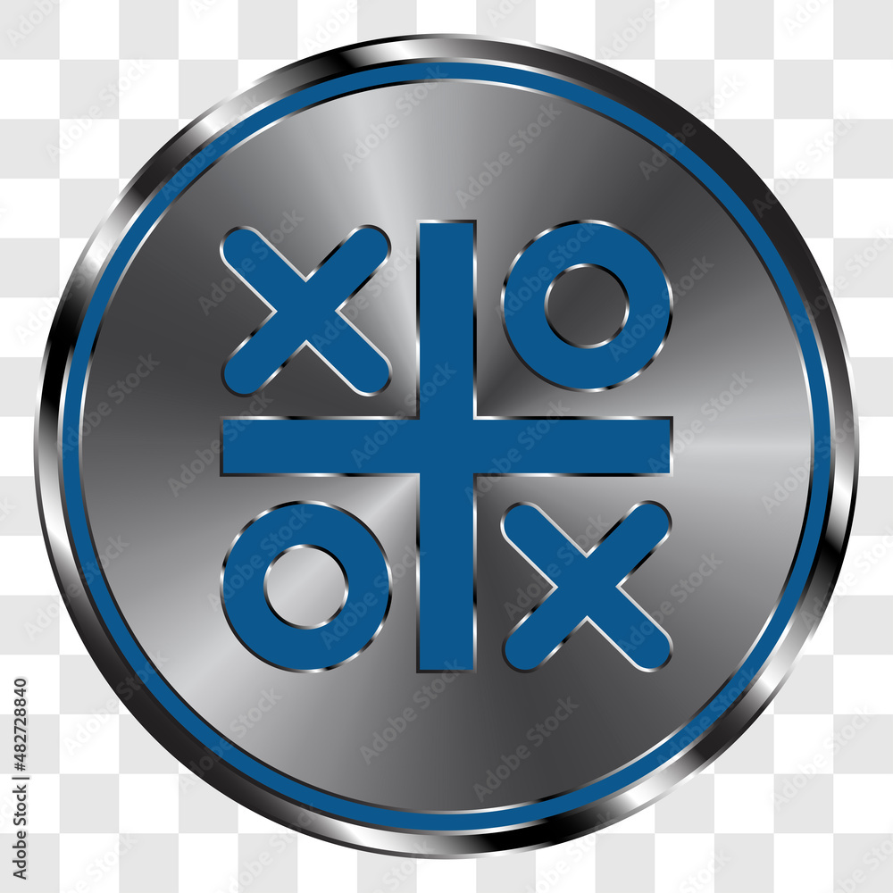 Poster tic tac toe simple icon vector on metal round button. transparent grid