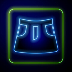Glowing neon Skirt icon isolated on blue background. Vector