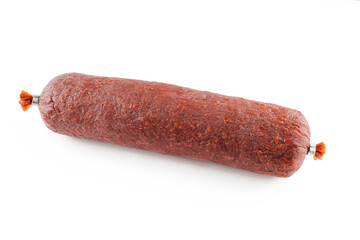 Smoked pepperoni beef sausage isolated on white background