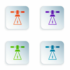 Color Satellite icon isolated on white background. Set colorful icons in square buttons. Vector