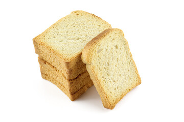 Stack of bread toasts isolated on white background