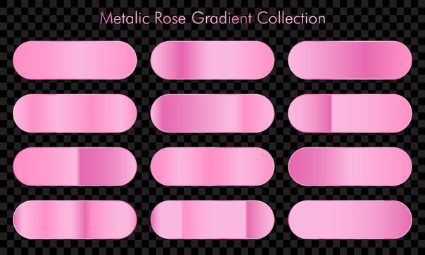 Collection of rose gold gradient backgrounds. Set of pink metallic textures. Vector illustration