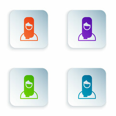 Color Muslim woman in hijab icon isolated on white background. Set colorful icons in square buttons. Vector