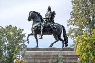 A bronze equestrian monument of Peter The Great in front of the St. Michael's Castle in Saint Petersburg, Russia designed by Italian sculptor Carlo Bartolomeo Rastrelli