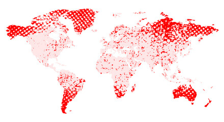 Grunge world map with cracks and scuffs, design flat style vector illustration, isolated on white.