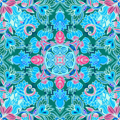 Floral traditional Indian paisley titled background. Seamless pattern for your design.